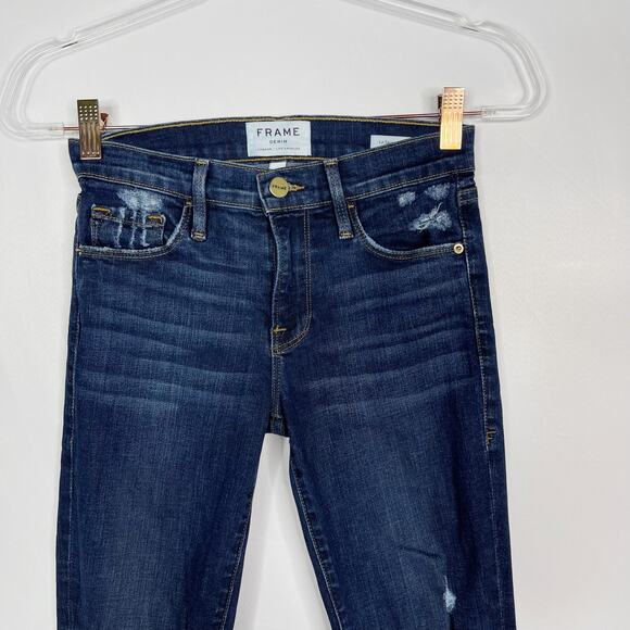 Frame Womens 24 Le Skinny de Jeanne Jeans Distressed Ripped Fray Hem Wriley Wash - Picture 3 of 13